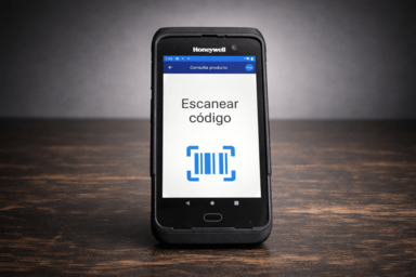 Escaneo de producto con PDA conectada al sistema de gestión en tiempo real