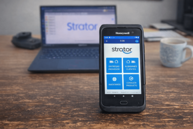 Menú principal de Strator en PDA para gestión de inventario y control de stock