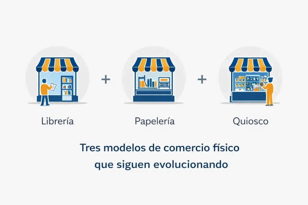 Tres modelos de comercio físico vinculados al papel que siguen evolucionando en el ecosistema urbano.