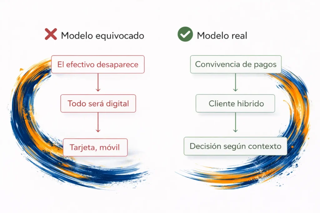 Comparativa de modelos de pago en retail: error de pensar que el efectivo desaparece frente a la convivencia real entre efectivo y pagos digitales