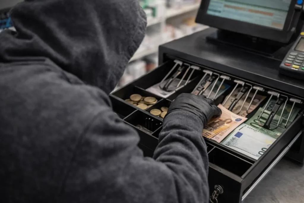 Riesgo de robo en caja registradora con efectivo en un comercio