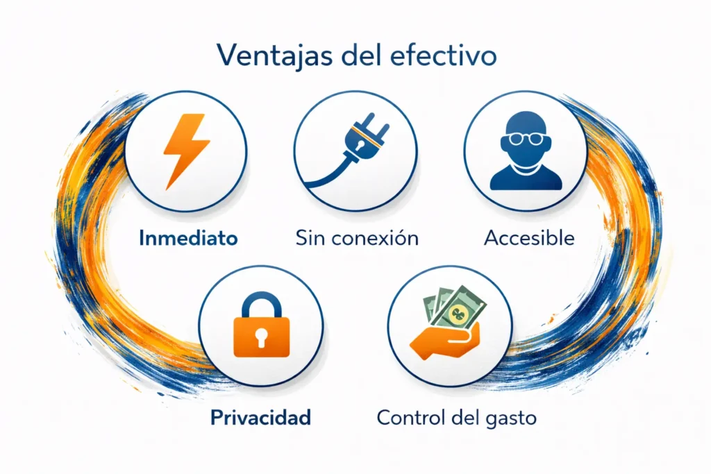 Ventajas del uso del efectivo en el comercio minorista: pago inmediato, sin conexión, accesible, privacidad y control del gasto