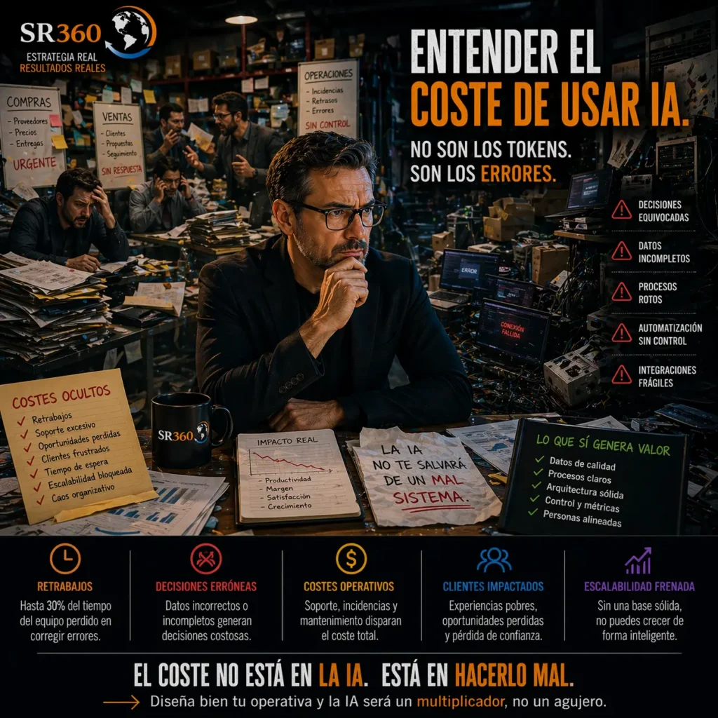 Ilustración conceptual sobre economía de inferencia en IA con costes de tokens, agentes, modelos multimodelo y optimización de arquitectura.