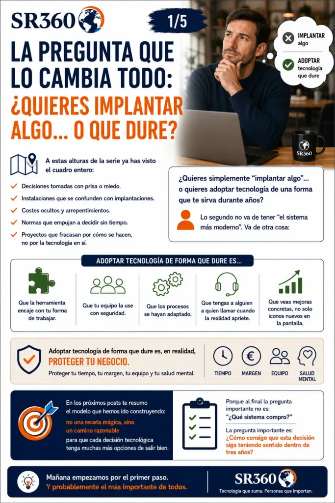 Método para adoptar tecnología de forma sostenible mediante pilotos, validación y decisiones estructuradas en retail y hostelería.
