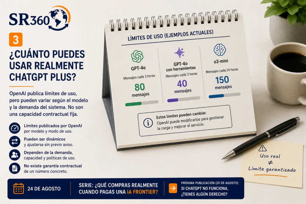 Límites de uso de ChatGPT Plus y variabilidad de la capacidad disponible