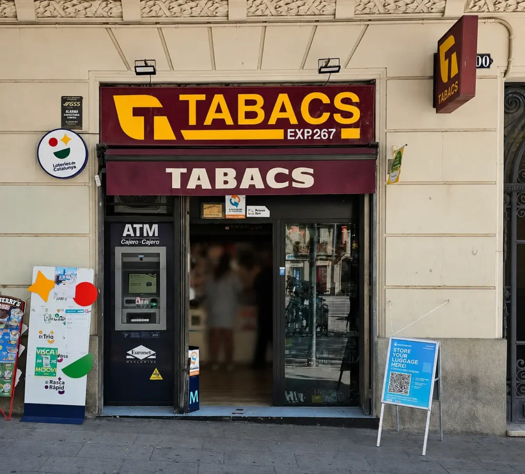 Fachada del Estanco Marina 200, Expendeduría nº 267, en Carrer de la Marina 200, Barcelona.