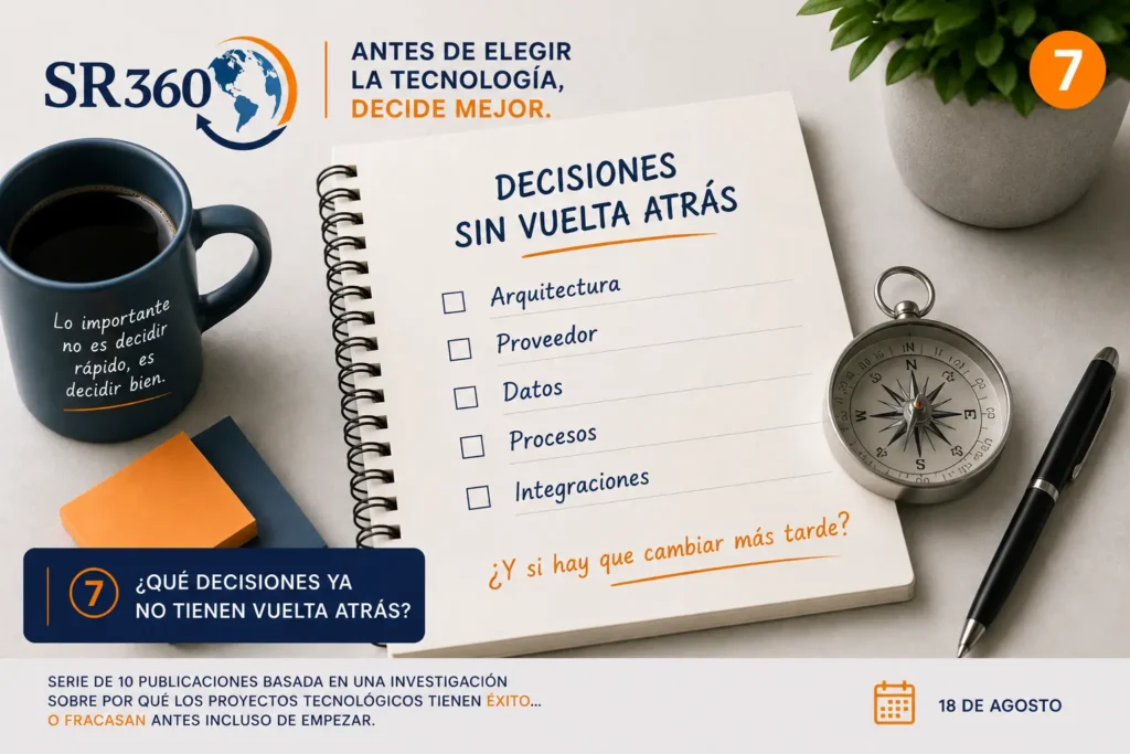 Decisiones tecnológicas difíciles de revertir: arquitectura, proveedor, datos, procesos e integraciones